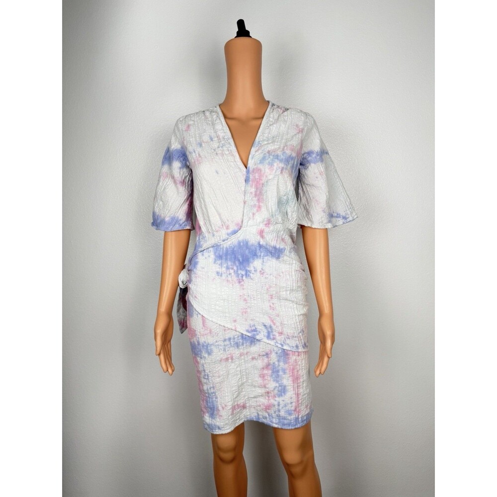 CALi DREAMiNG CALI Tie Dye Wrap Dress XS Bell Sleeve Crinkle Cotton Made in USA